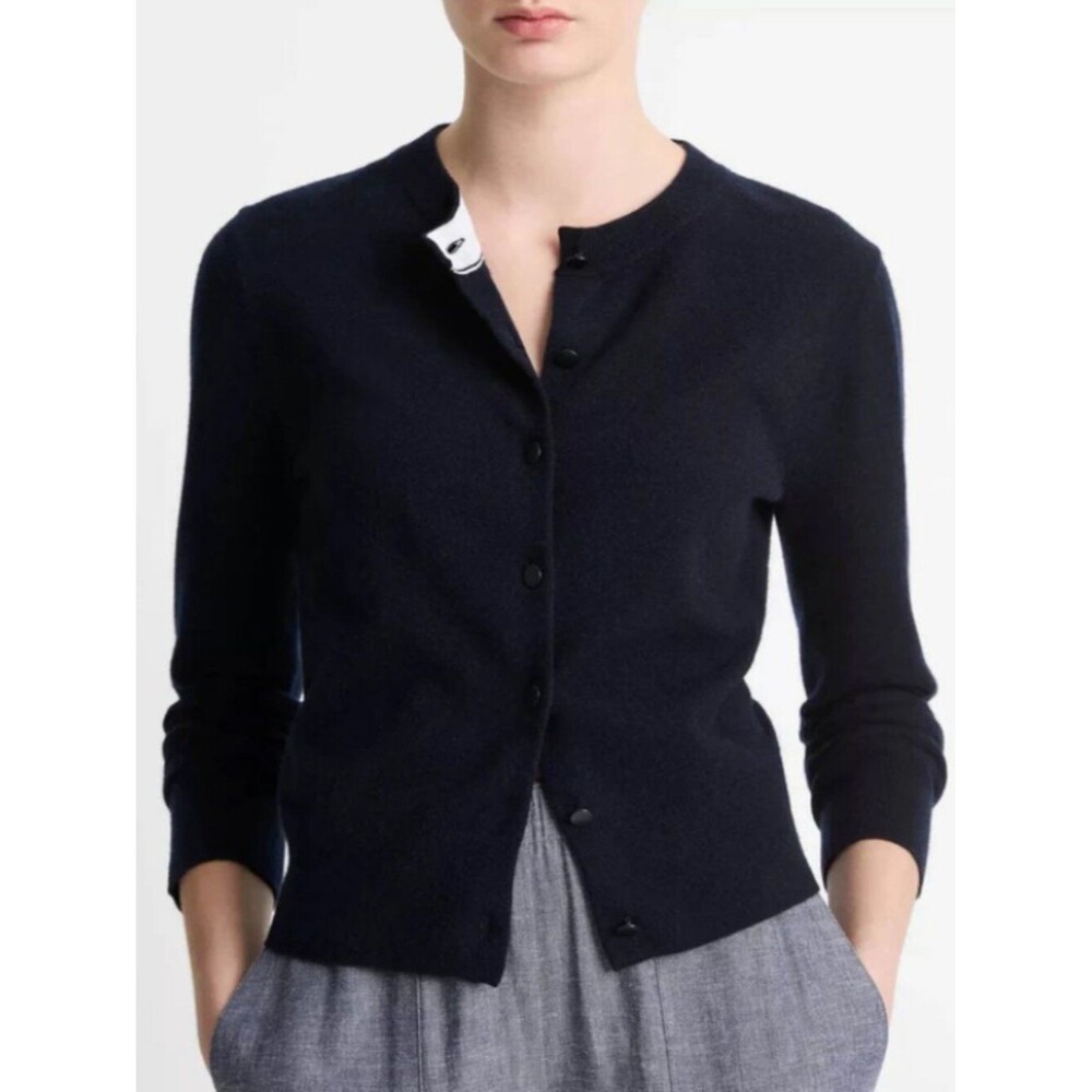 NWT Vince Wool & Cashmere-Blend Tipped Half-Moon Cardigan